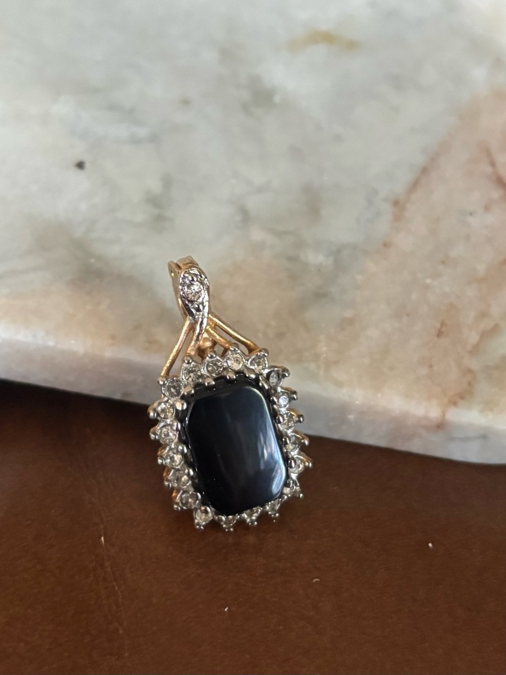 Black Onyx and Crystal Halo Pendant Necklace